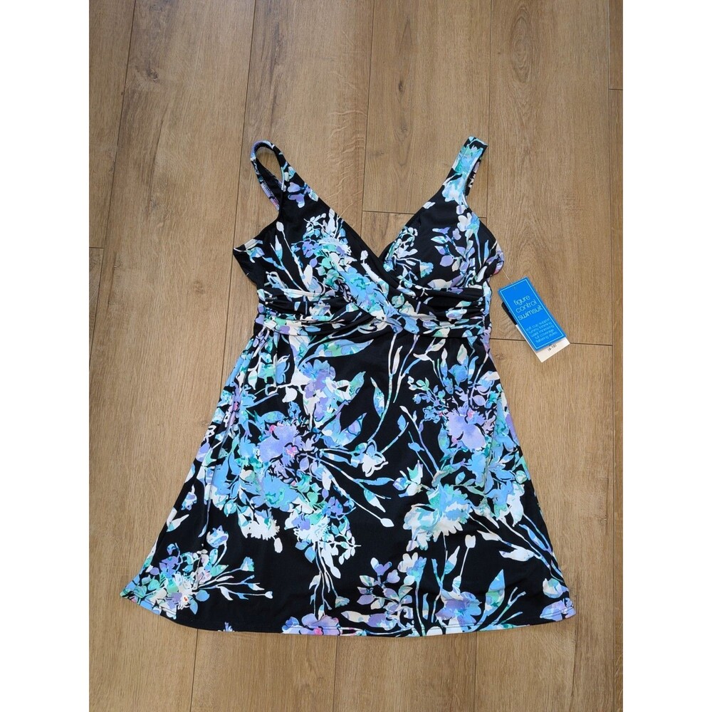 NWT Suddenly Slim By Catalina One Piece Women’s Swimsuit Dress Floral M